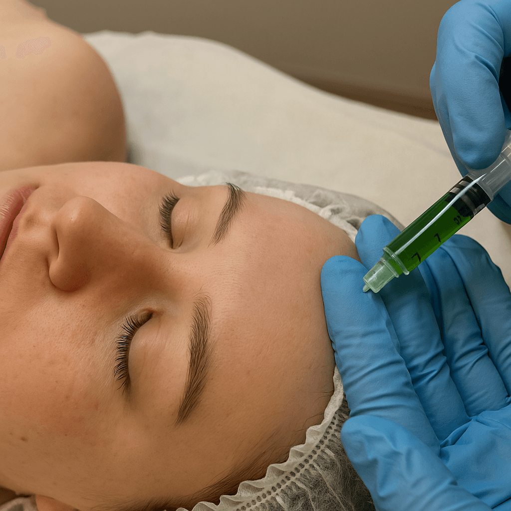 zabieg biorepeel na twarzy - ampułka wstrzykiwana w czoło